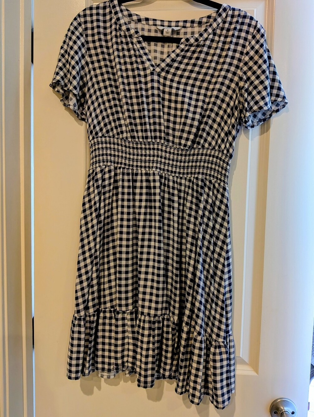 Crown and Ivy Navy and White Gingham V-Neck Dress - Picture 1 of 2